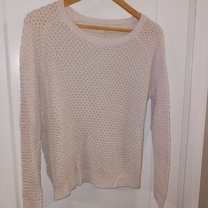 LOFT Cream Open-Weave Crewneck Sweater